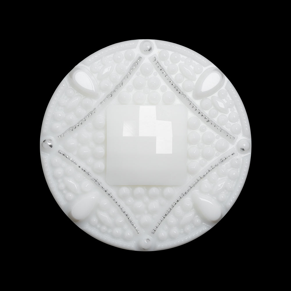 Faceted Plastic Shank Back Button - White and Silver Faux Gems - 44L/28mm Faceted Plastic Shank Back Button - White and Silver Faux Gems - 44L/28mm
