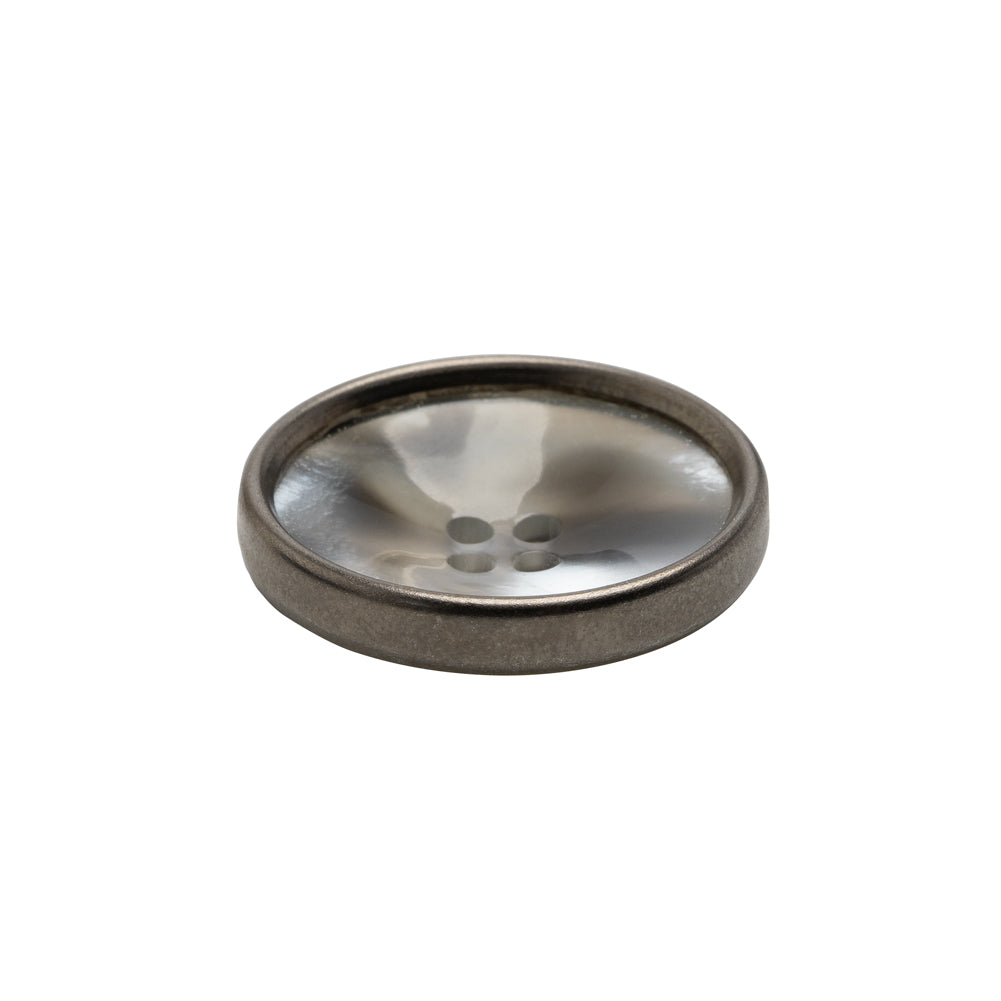 Shell 4-Hole Button - 36L/23mm - Translucent Gray with Gunmetal Narrow Rim Shell 4-Hole Button - 36L/23mm - Translucent Gray with Gunmetal Narrow Rim