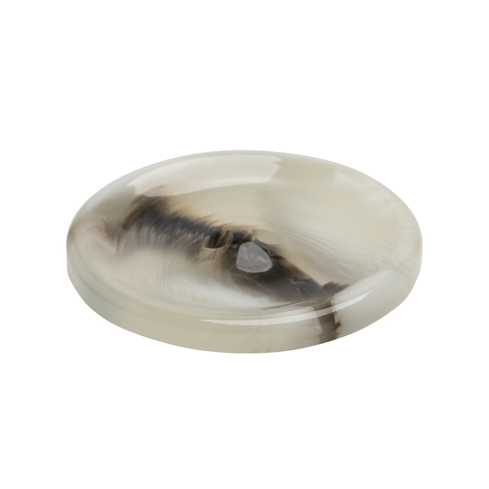 Plastic 2-Hole Button - 44L/28mm - Translucent Brown and White Swirl Dish Shaped with Raised Center - Folded Plastic 2-Hole Button - 44L/28mm - Translucent Brown and White Swirl Dish Shaped with Raised Center - Folded