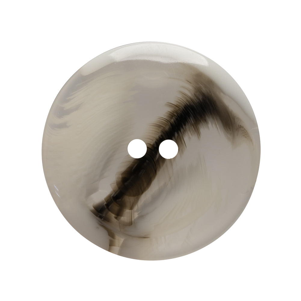 Plastic 2-Hole Button - 44L/28mm - Translucent Brown and White Swirl Dish Shaped with Raised Center - Detail Plastic 2-Hole Button - 44L/28mm - Translucent Brown and White Swirl Dish Shaped with Raised Center - Detail