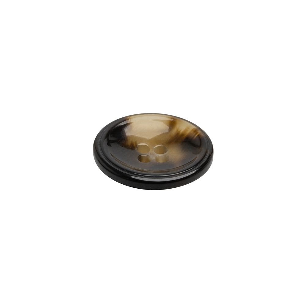Plastic 4-Hole Button - 24L/15mm - Brown and Translucent Beige Dish Shaped - Folded Plastic 4-Hole Button - 24L/15mm - Brown and Translucent Beige Dish Shaped - Folded