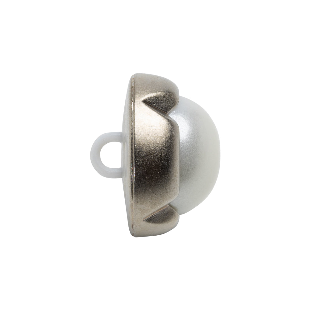 Plastic 2-Piece Shank Back Button - 36L/23mm - Silver and White Pearl Dome - Folded Plastic 2-Piece Shank Back Button - 36L/23mm - Silver and White Pearl Dome - Folded