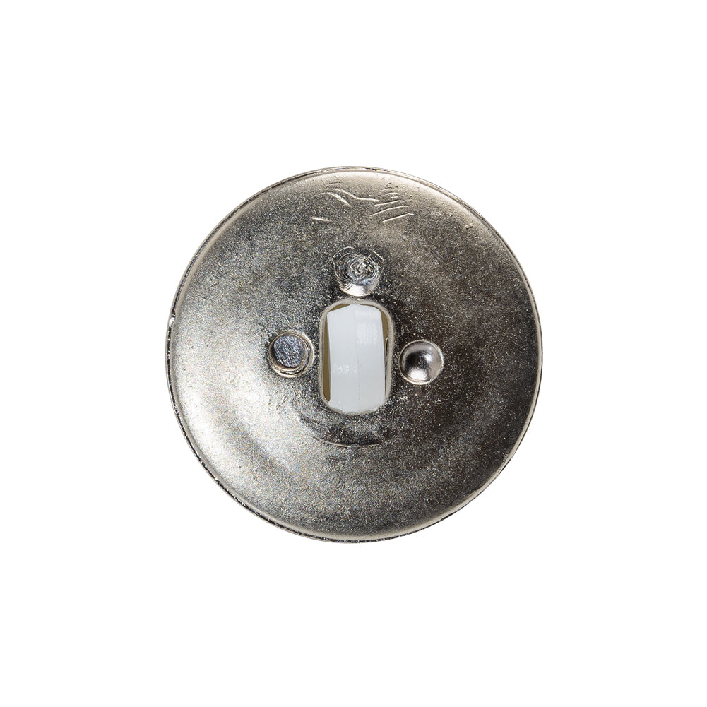 Plastic 2-Piece Shank Back Button - 36L/23mm - Silver and White Pearl Dome - Detail Plastic 2-Piece Shank Back Button - 36L/23mm - Silver and White Pearl Dome - Detail