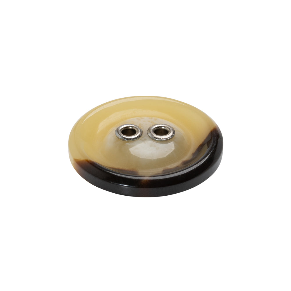 Plastic 2-Hole Button with Metal Eyelet Holes - 36L/23mm - Ivory and Brown - Folded Plastic 2-Hole Button with Metal Eyelet Holes - 36L/23mm - Ivory and Brown - Folded