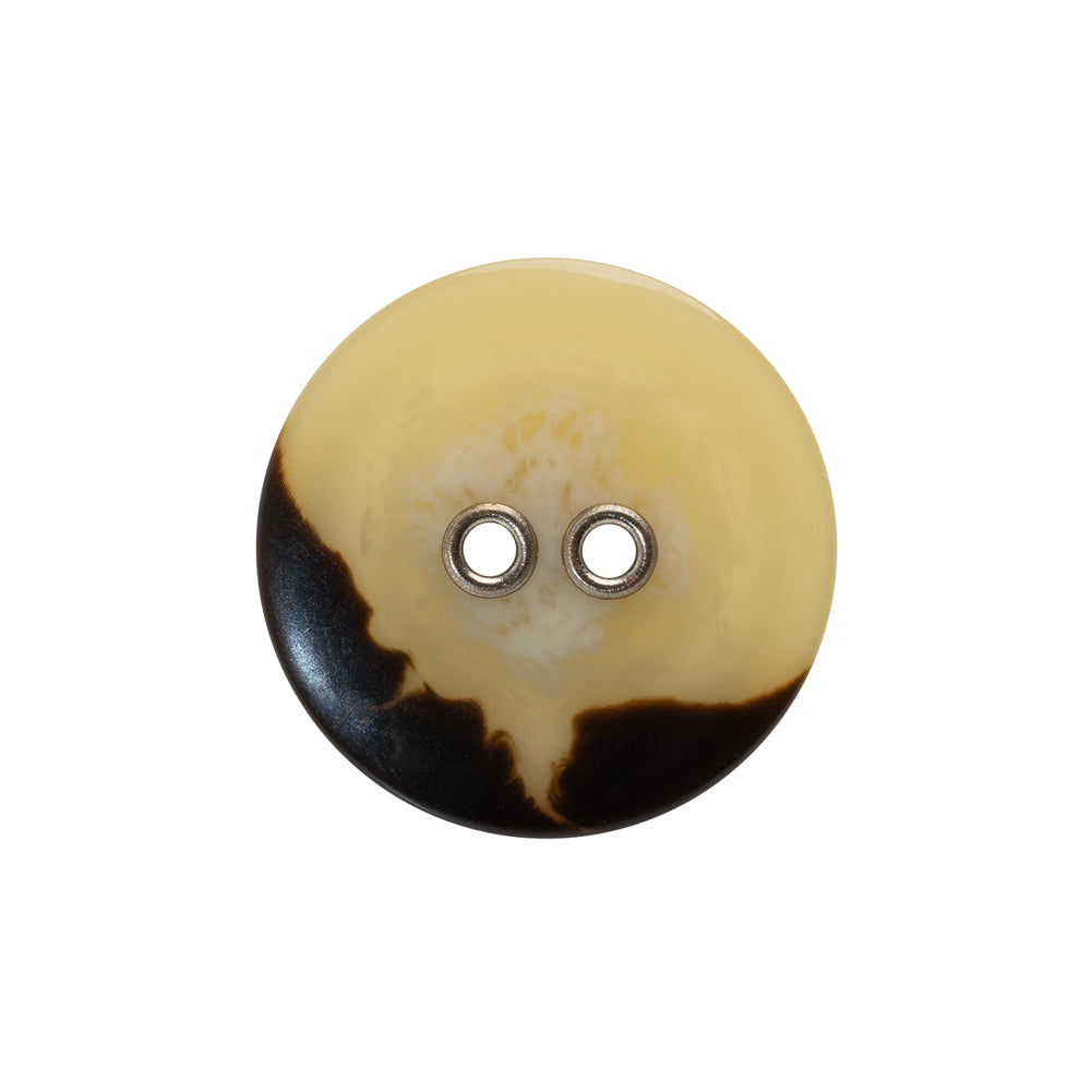 Plastic 2-Hole Button with Metal Eyelet Holes - 36L/23mm - Ivory and Brown - Detail Plastic 2-Hole Button with Metal Eyelet Holes - 36L/23mm - Ivory and Brown - Detail