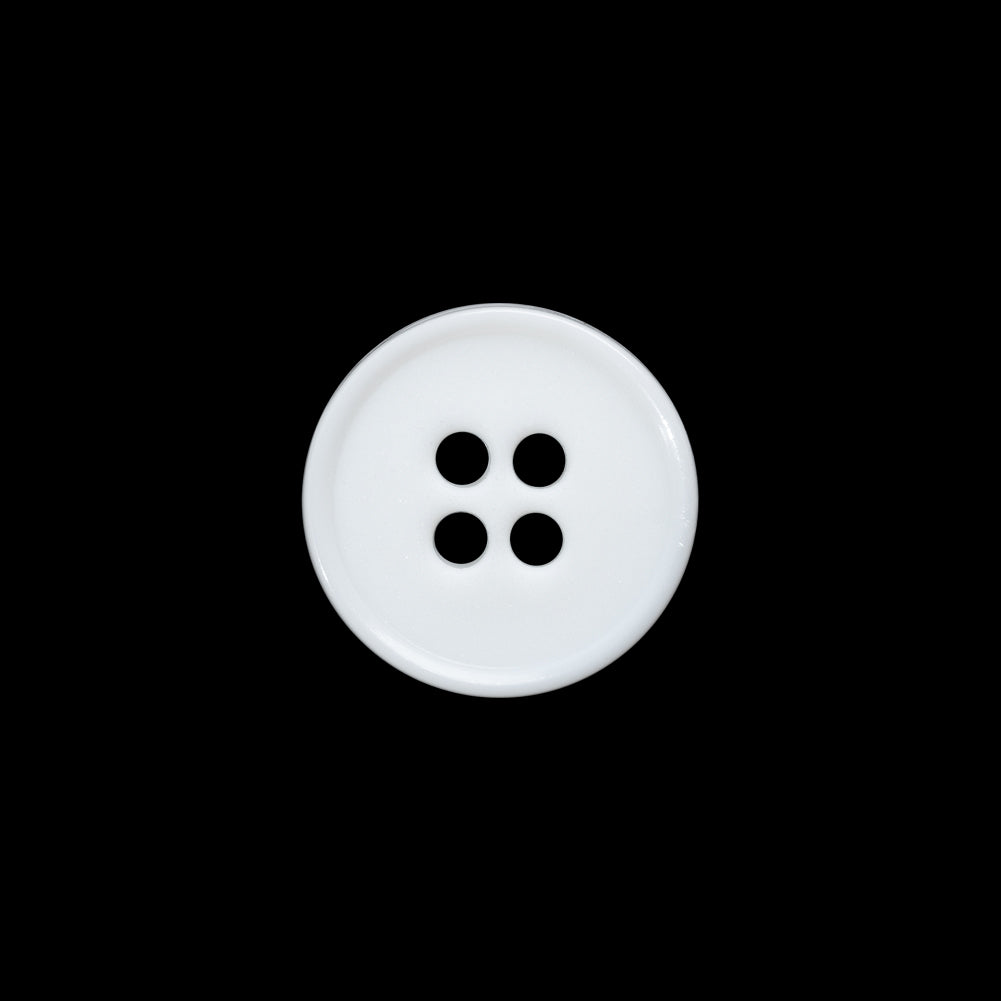 Plastic 4-Hole Button Made in Italy - 24L/15mm - White Narrow Rim Plastic 4-Hole Button Made in Italy - 24L/15mm - White Narrow Rim