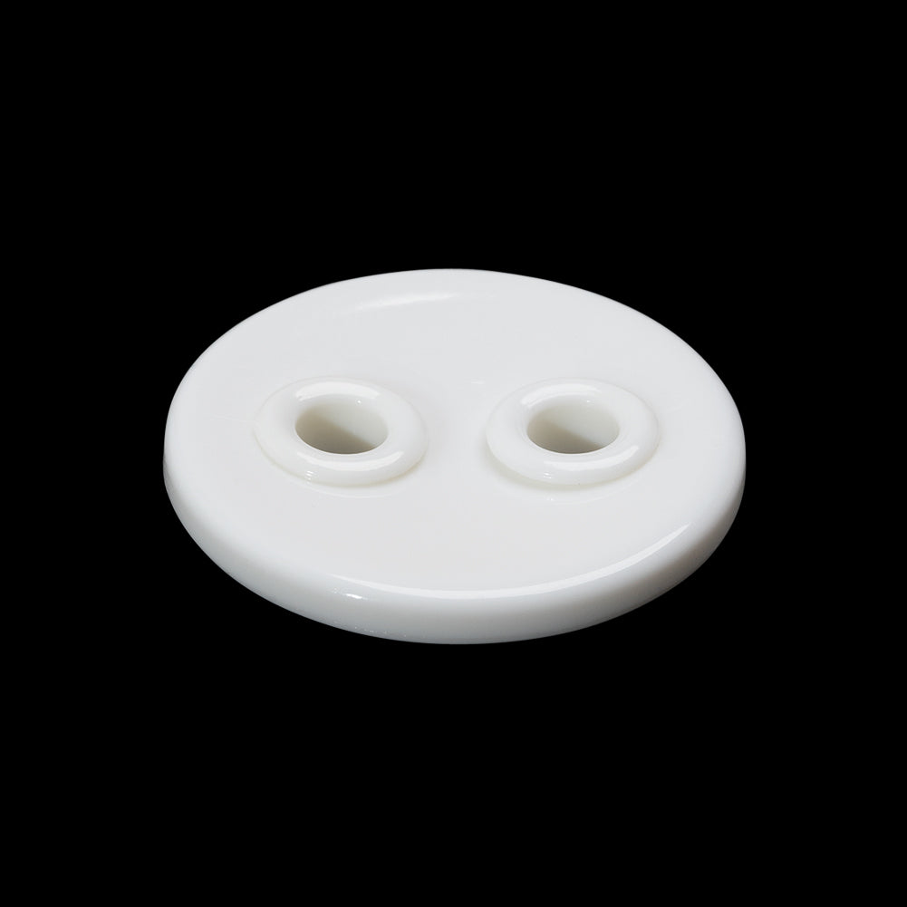 Plastic 2-Hole Button - 40L/25.5mm - White Shallow Dish with White Eyelet Holes - Folded Plastic 2-Hole Button - 40L/25.5mm - White Shallow Dish with White Eyelet Holes - Folded