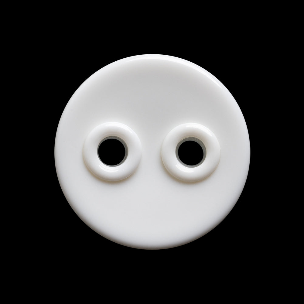 Plastic 2-Hole Button - 40L/25.5mm - White Shallow Dish with White Eyelet Holes Plastic 2-Hole Button - 40L/25.5mm - White Shallow Dish with White Eyelet Holes