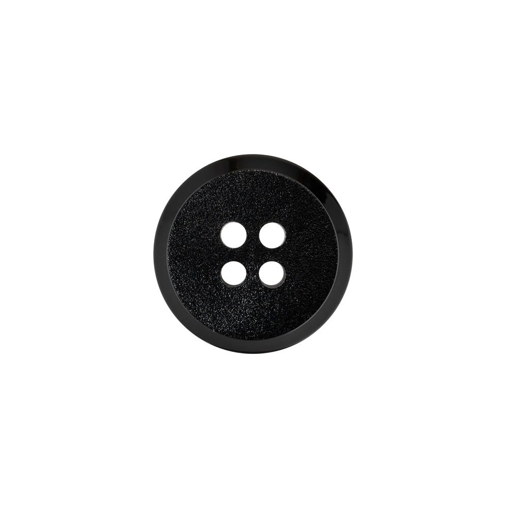 Plastic 4-Hole Button - 24L/15mm - Black Matte Face with Beveled Rim Plastic 4-Hole Button - 24L/15mm - Black Matte Face with Beveled Rim