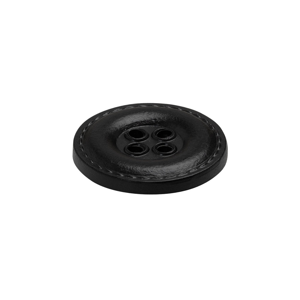 Plastic 4-Hole Button - 34L/21.5mm - Black Faux Leather with Stitched Border Plastic 4-Hole Button - 34L/21.5mm - Black Faux Leather with Stitched Border
