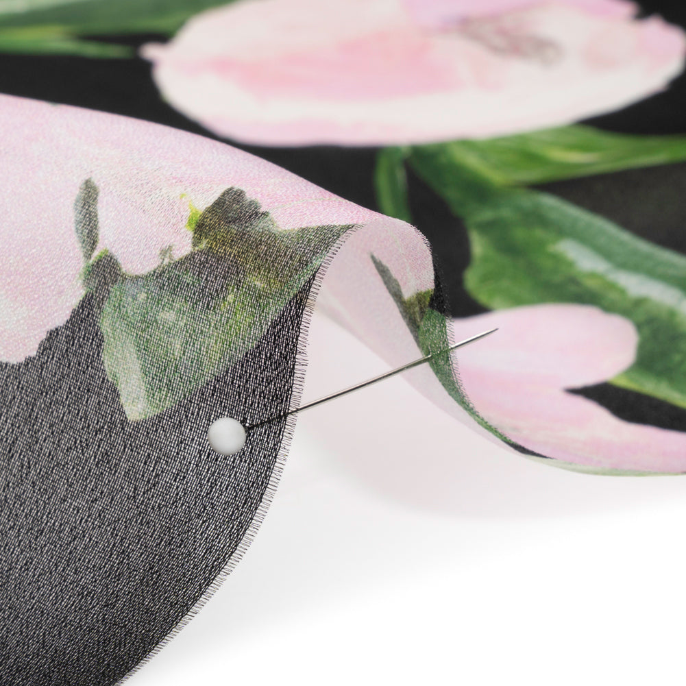 Carolina Herrera Black, Pink and Green Floral Silk Organza Detail Carolina Herrera Black, Pink and Green Floral Silk Organza Detail