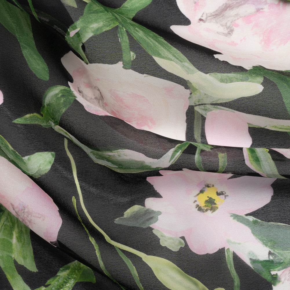 Carolina Herrera Black, Pink and Green Floral Silk Organza Carolina Herrera Black, Pink and Green Floral Silk Organza