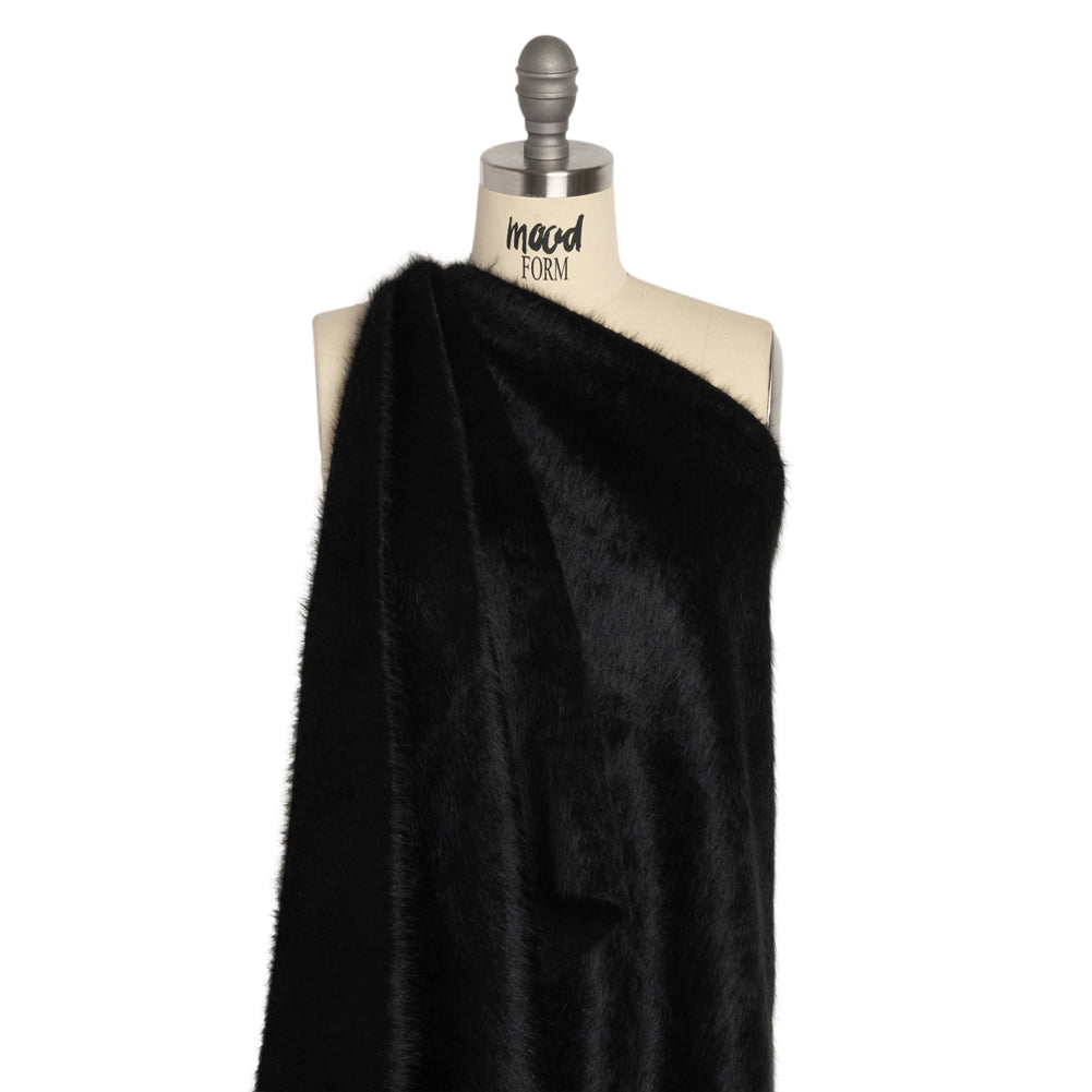 Black Fuzzy Blended Wool Coating Drape