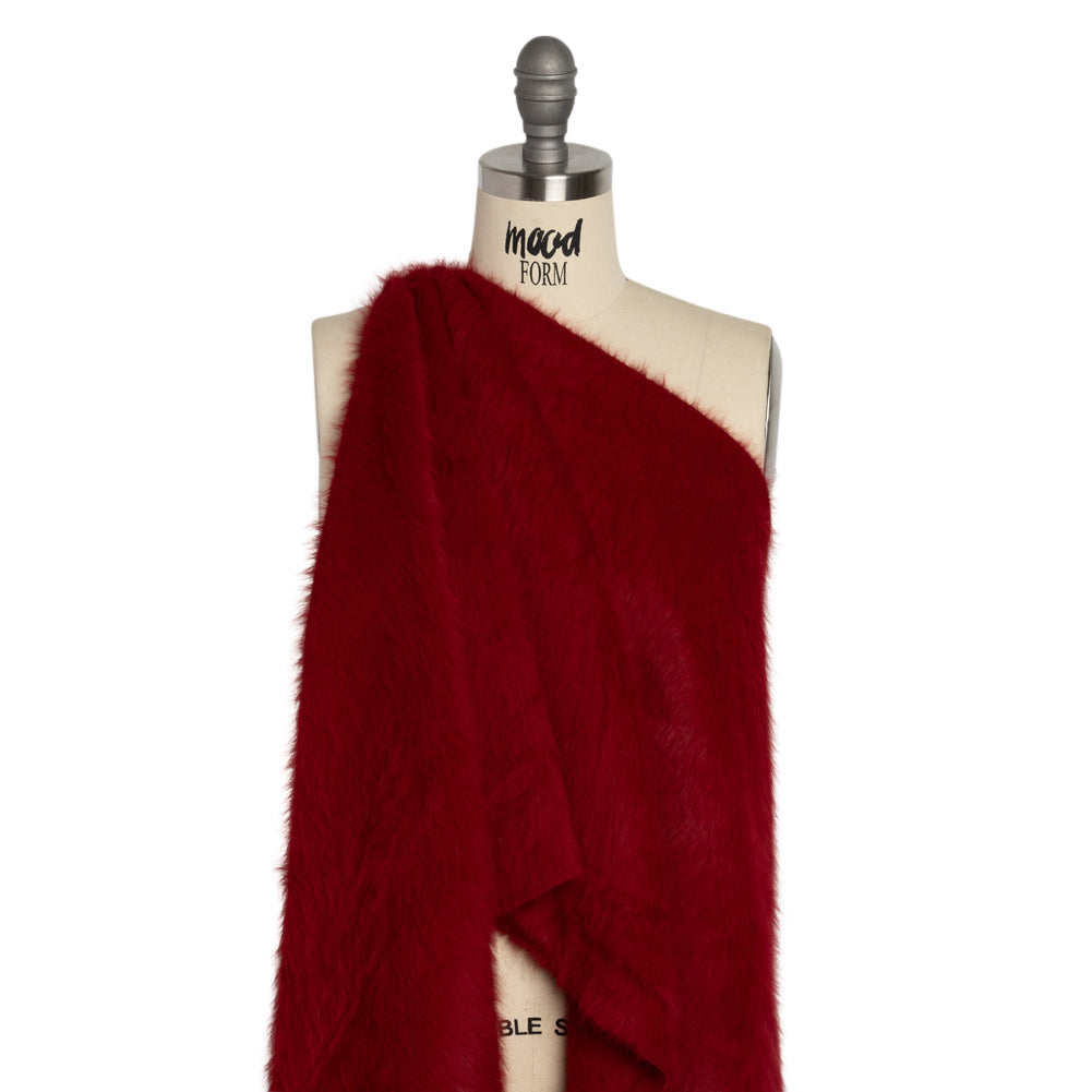 Red Fuzzy Blended Wool Coating Drape Red Fuzzy Blended Wool Coating Drape