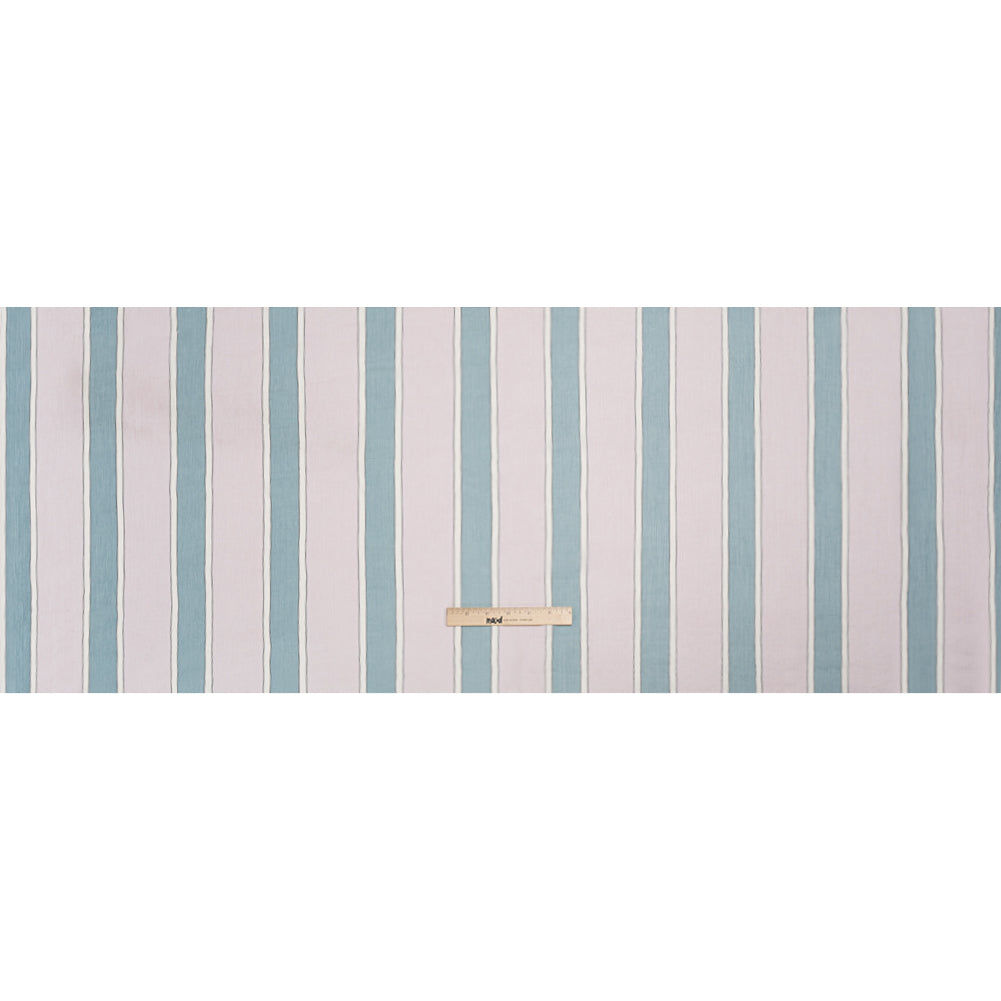 Famous Australian Designer Lilac, French Blue and Cream Striped Crinkled Silk Chiffon Drape Famous Australian Designer Lilac, French Blue and Cream Striped Crinkled Silk Chiffon Drape