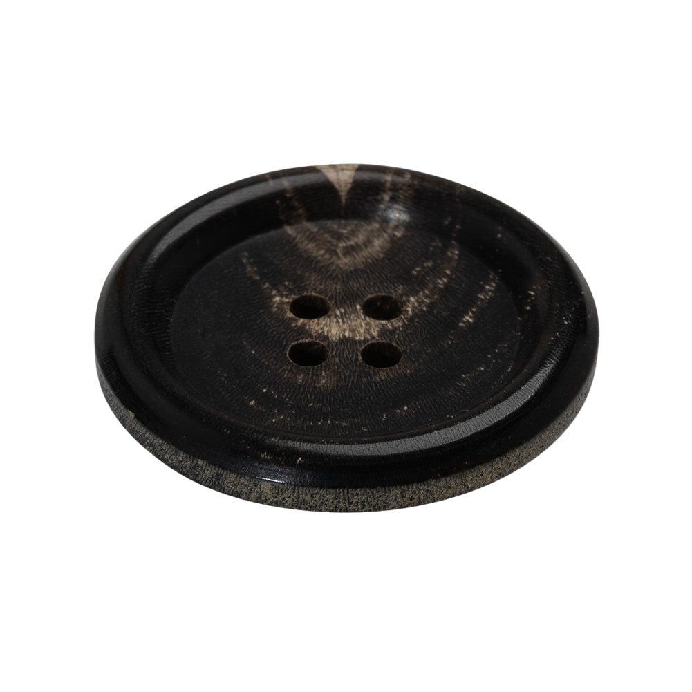 Plastic 4-Hole Button - 44L/28mm - Brown and Beige Swirled Rolled Rim - Folded Plastic 4-Hole Button - 44L/28mm - Brown and Beige Swirled Rolled Rim - Folded