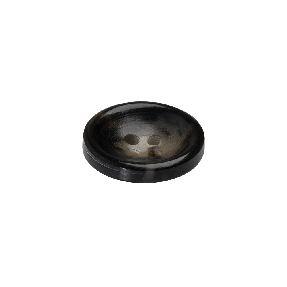 Plastic 4-Hole Button - 28L/18mm - Black and Beige Mottled Dish Shaped Plastic 4-Hole Button - 28L/18mm - Black and Beige Mottled Dish Shaped