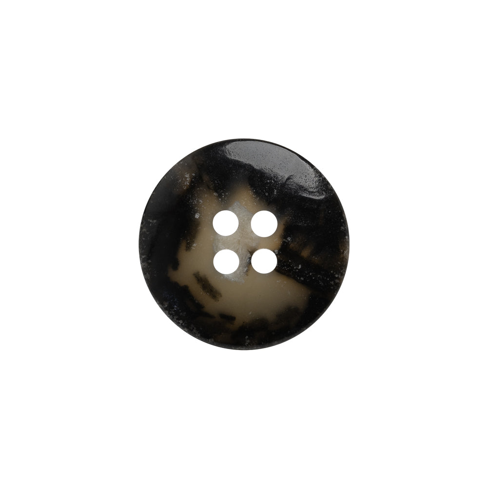 Plastic 4-Hole Button - 28L/18mm - Black and Beige Mottled Dish Shaped Plastic 4-Hole Button - 28L/18mm - Black and Beige Mottled Dish Shaped
