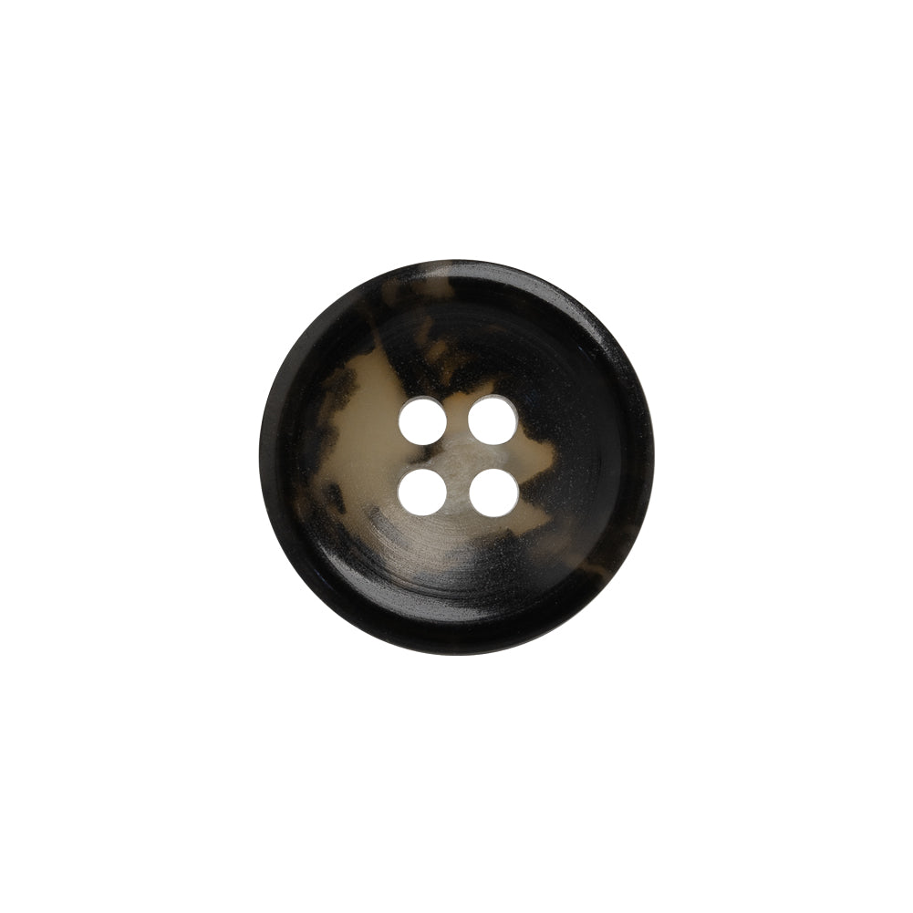 Plastic 4-Hole Button - 28L/18mm - Black and Beige Mottled Dish Shaped Plastic 4-Hole Button - 28L/18mm - Black and Beige Mottled Dish Shaped