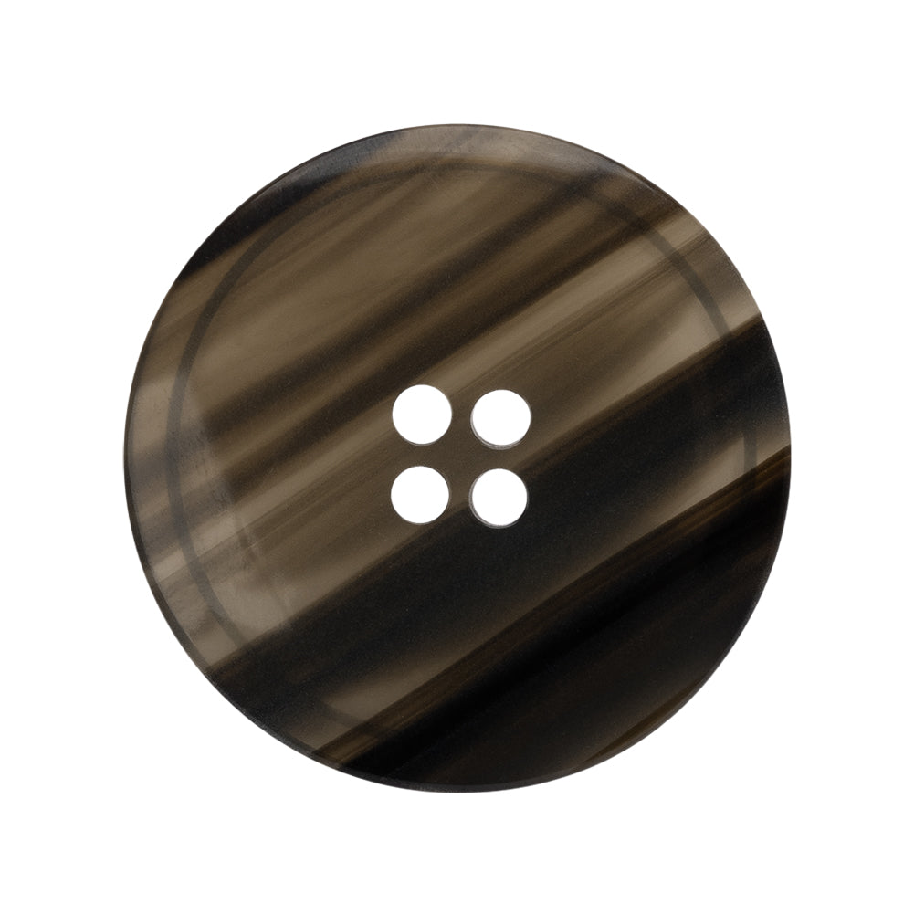 Plastic 4-Hole Button - 44L/28mm - Black and Brown Translucent Striations Narrow Rim Plastic 4-Hole Button - 44L/28mm - Black and Brown Translucent Striations Narrow Rim