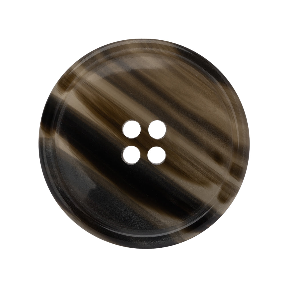 Plastic 4-Hole Button - 44L/28mm - Black and Brown Translucent Striations Narrow Rim Plastic 4-Hole Button - 44L/28mm - Black and Brown Translucent Striations Narrow Rim