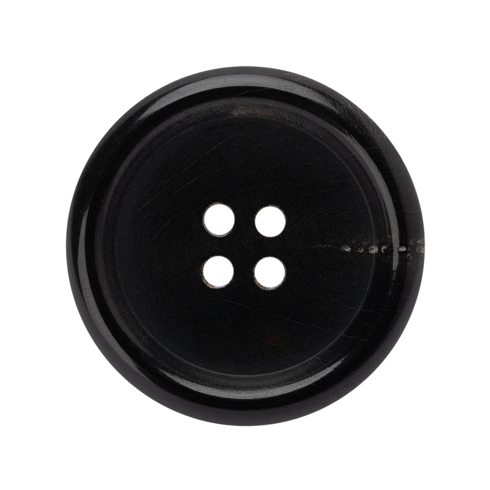 Plastic 4-Hole Button - 44L/28mm - Black Rolled Rim Plastic 4-Hole Button - 44L/28mm - Black Rolled Rim