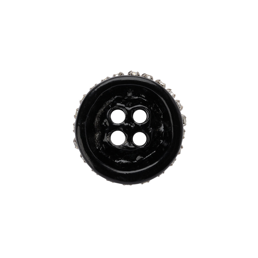 Rhinestone and Metal 4-Hole Button - 28L/18mm - Black and Crystal Rhinestone Belt Rim Rhinestone and Metal 4-Hole Button - 28L/18mm - Black and Crystal Rhinestone Belt Rim