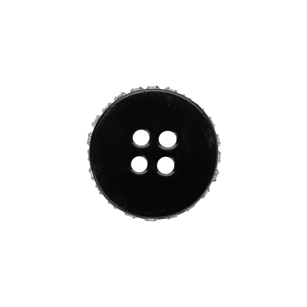 Rhinestone and Metal 4-Hole Button - 28L/18mm - Black and Crystal Rhinestone Belt Rim Rhinestone and Metal 4-Hole Button - 28L/18mm - Black and Crystal Rhinestone Belt Rim