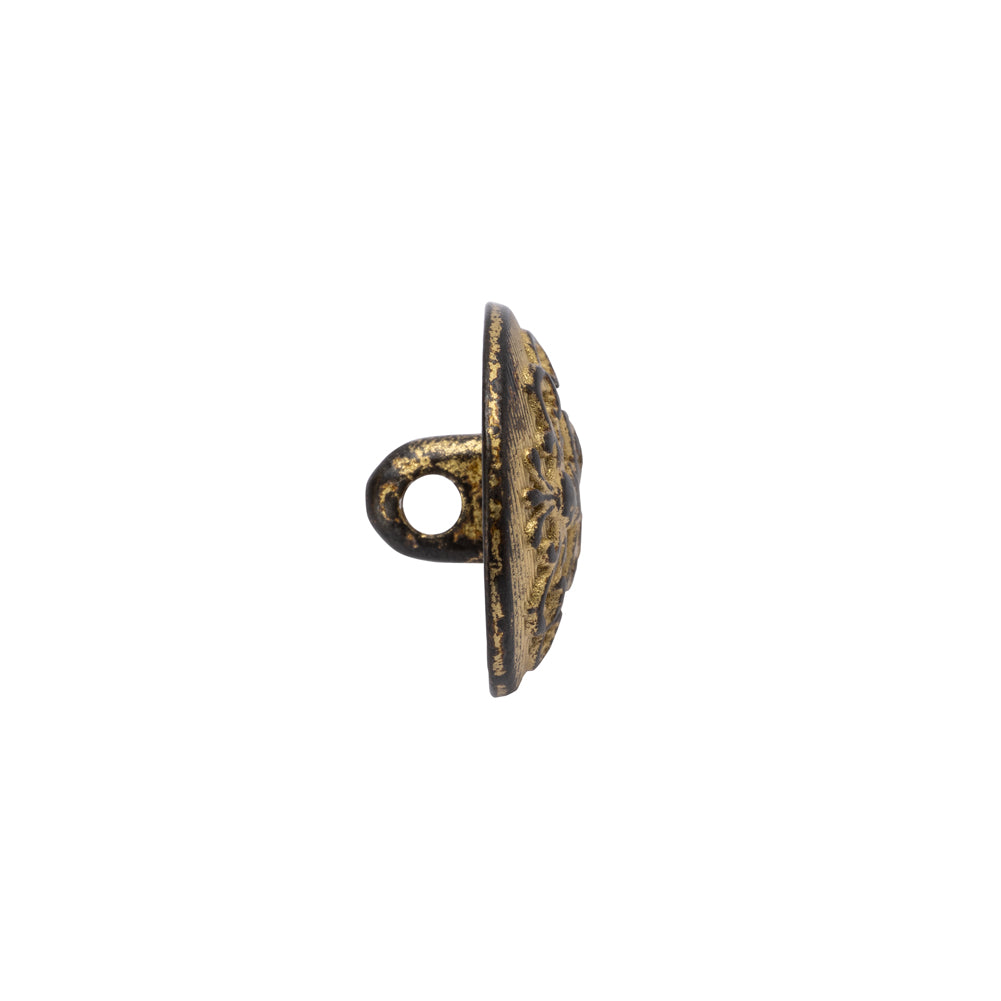Metal Shank Back Button - 24L/15mm - Distressed Gold Crest - Detail Metal Shank Back Button - 24L/15mm - Distressed Gold Crest - Detail