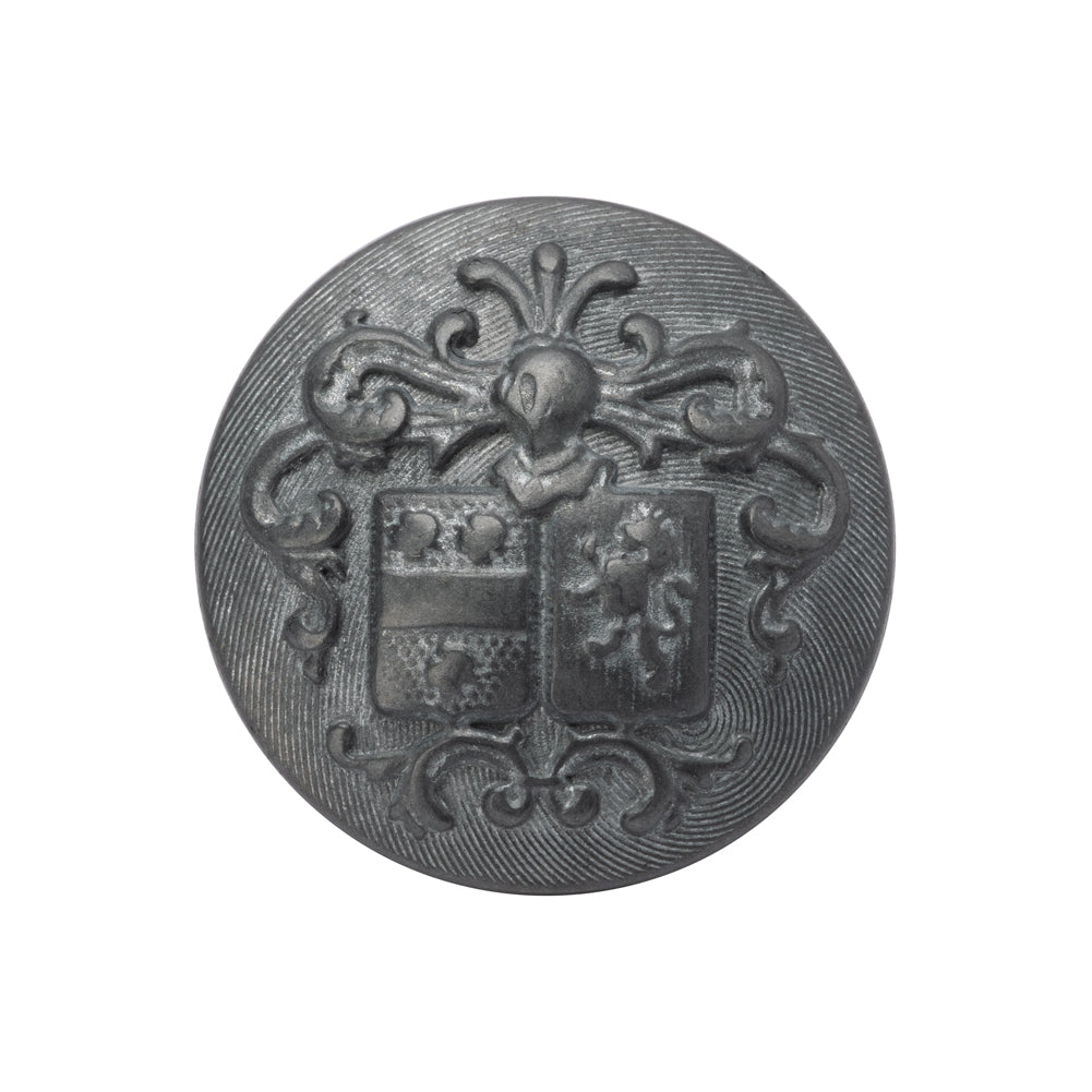 Metal Shank Back Button - 40L/25.5mm - Distressed Pewter Crest Metal Shank Back Button - 40L/25.5mm - Distressed Pewter Crest