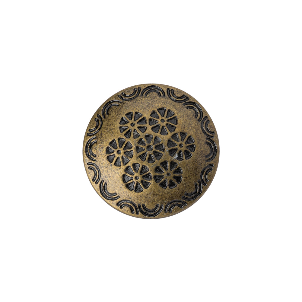 Metal Shank Back Button - 30L/19mm - Brass Flowers and Rainbows Embossed Metal Shank Back Button - 30L/19mm - Brass Flowers and Rainbows Embossed
