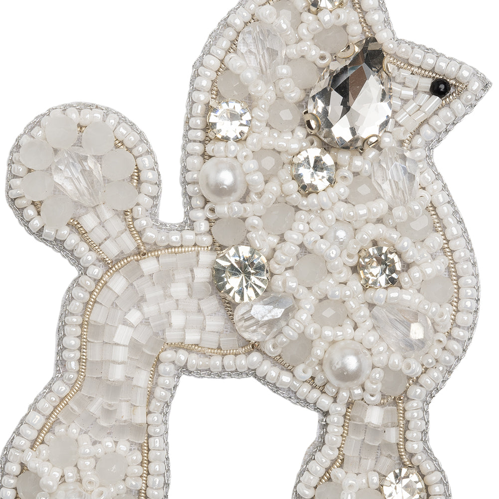 Rhinestones and Glass Beaded Applique, 3.5" x 2.375" - White, Crystal and Silver Poodle - Alice Collection - Detail Rhinestones and Glass Beaded Applique, 3.5" x 2.375" - White, Crystal and Silver Poodle - Alice Collection - Detail