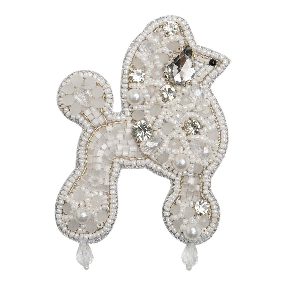 Rhinestones and Glass Beaded Applique, 3.5" x 2.375" - White, Crystal and Silver Poodle - Alice Collection Rhinestones and Glass Beaded Applique, 3.5" x 2.375" - White, Crystal and Silver Poodle - Alice Collection