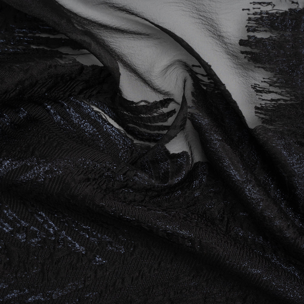 Metallic Black Palm Leaves Luxury Burnout Brocade Metallic Black Palm Leaves Luxury Burnout Brocade