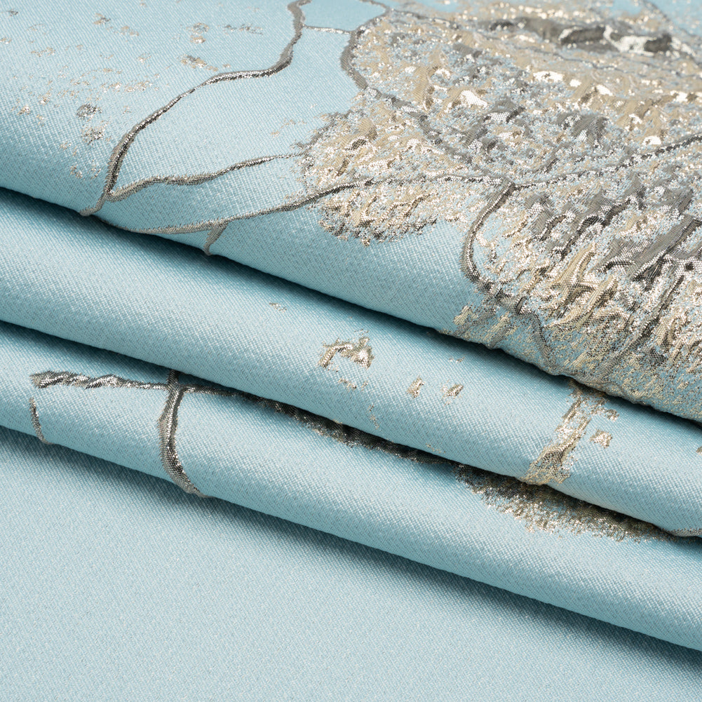 Metallic Silver, Gray and Sky Blue Fanciful Floral Luxury Brocade - Folded Metallic Silver, Gray and Sky Blue Fanciful Floral Luxury Brocade - Folded