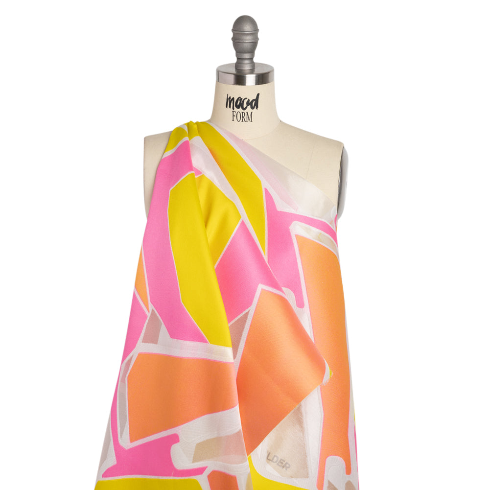 Hot Pink, Orange and Yellow Abstract Luxury Burnout Brocade - Drape Hot Pink, Orange and Yellow Abstract Luxury Burnout Brocade - Drape