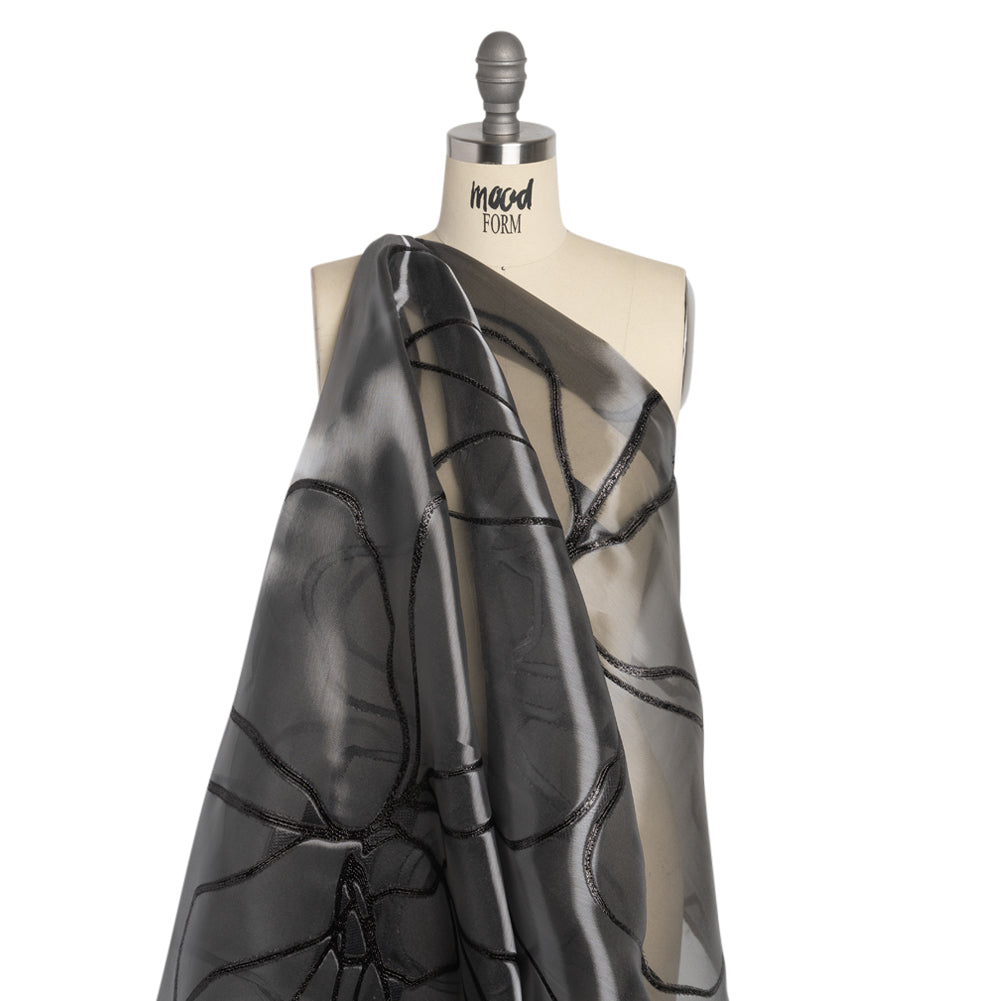 Metallic Black Flower Lines Luxury Burnout Brocade Metallic Black Flower Lines Luxury Burnout Brocade