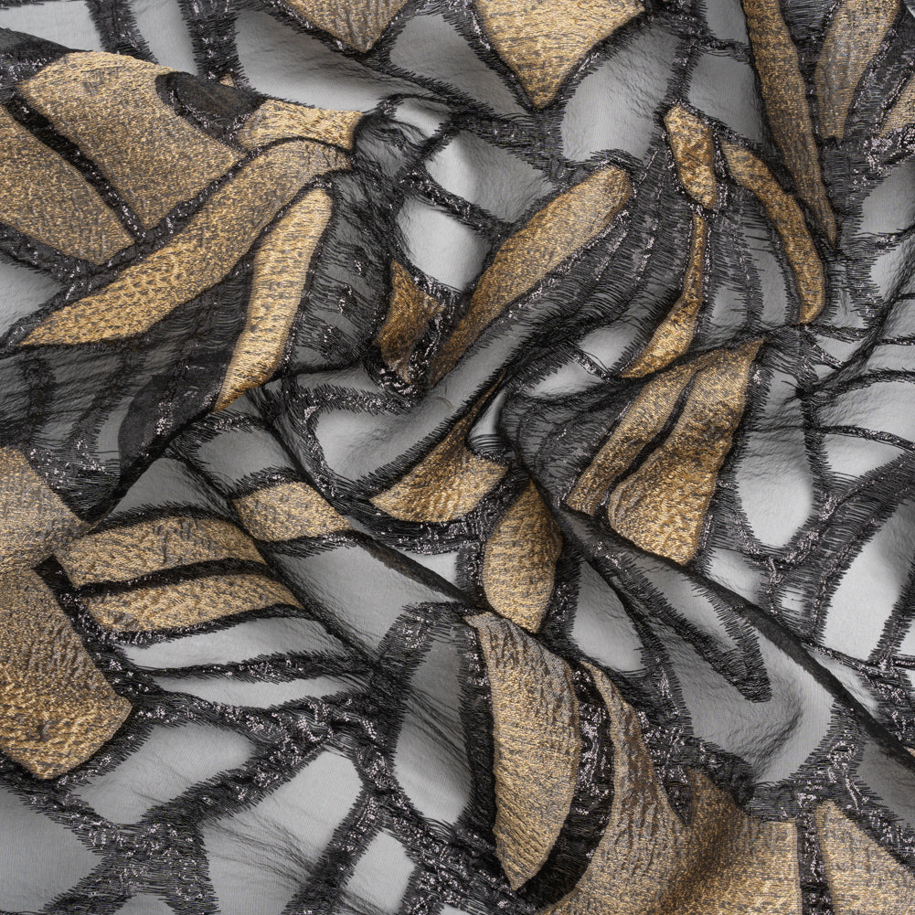 Metallic Black and Gold Big Flower Luxury Burnout Brocade Panel Metallic Black and Gold Big Flower Luxury Burnout Brocade Panel