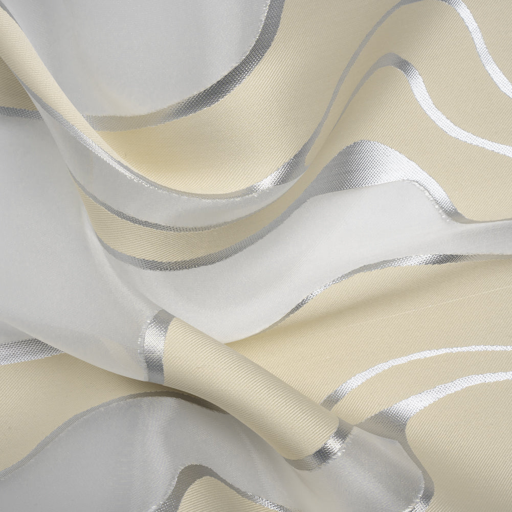 Metallic Silver and Beige Flowing Lines Luxury Burnout Brocade Metallic Silver and Beige Flowing Lines Luxury Burnout Brocade