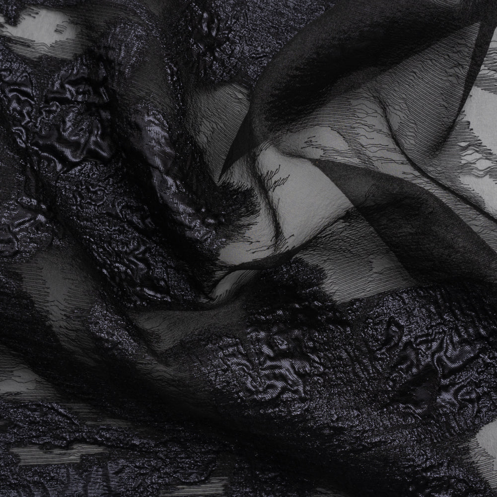 Metallic Gunmetal and Black Floral Silhouettes Border Luxury Burnout Brocade Metallic Gunmetal and Black Floral Silhouettes Border Luxury Burnout Brocade