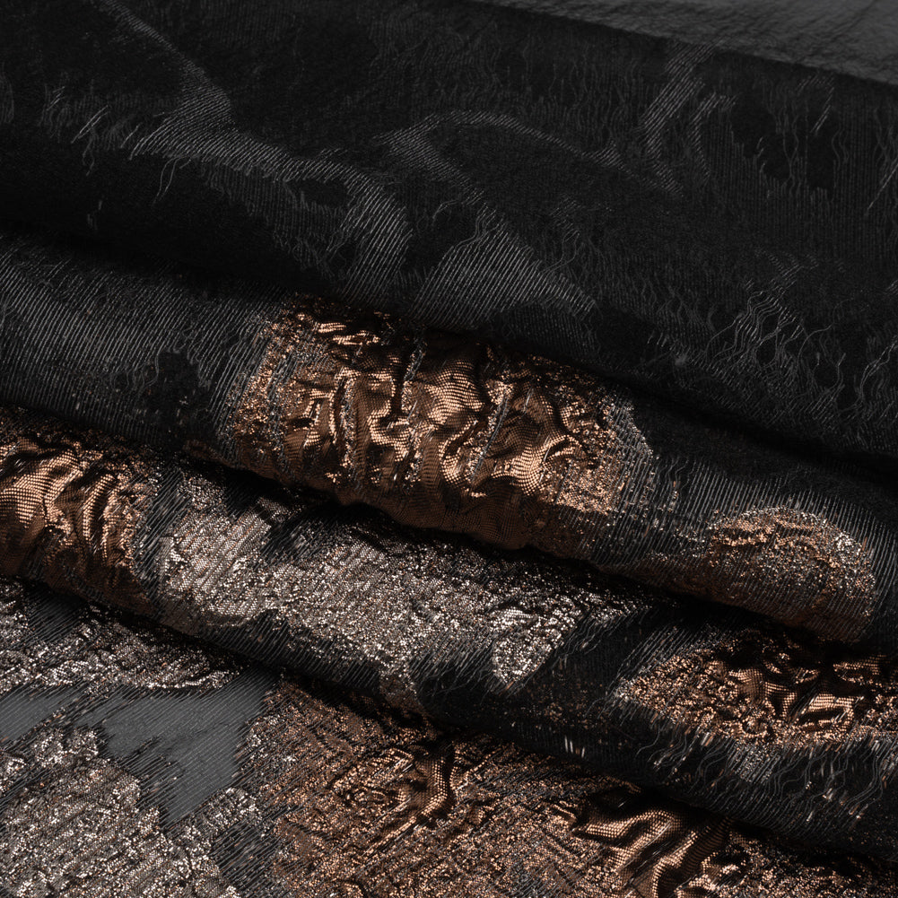 Metallic Copper and Silver Floral Silhouettes Border Luxury Burnout Brocade Metallic Copper and Silver Floral Silhouettes Border Luxury Burnout Brocade