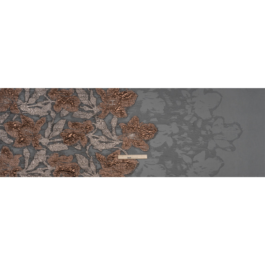 Metallic Copper and Silver Floral Silhouettes Border Luxury Burnout Brocade Metallic Copper and Silver Floral Silhouettes Border Luxury Burnout Brocade