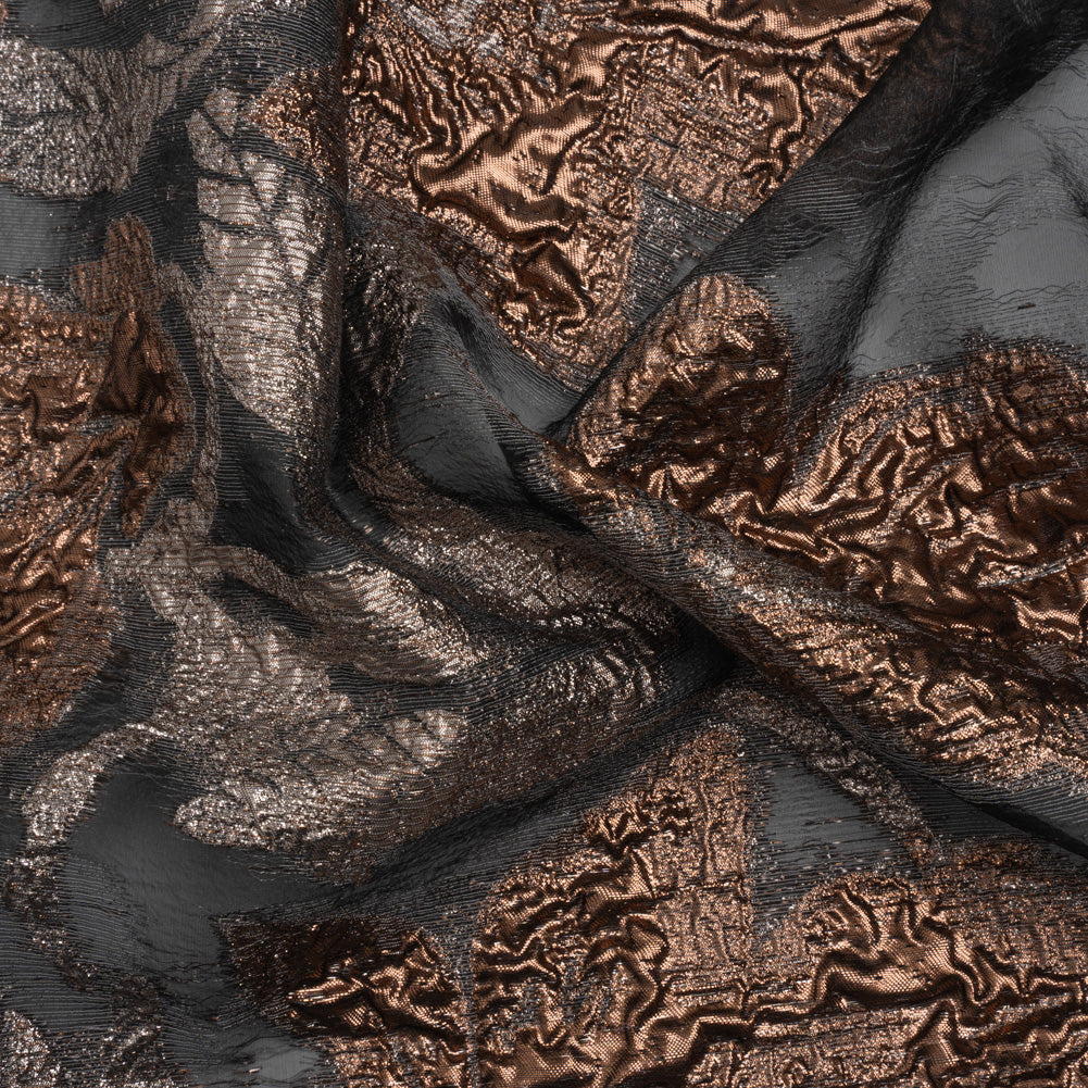 Metallic Copper and Silver Floral Silhouettes Border Luxury Burnout Brocade Metallic Copper and Silver Floral Silhouettes Border Luxury Burnout Brocade