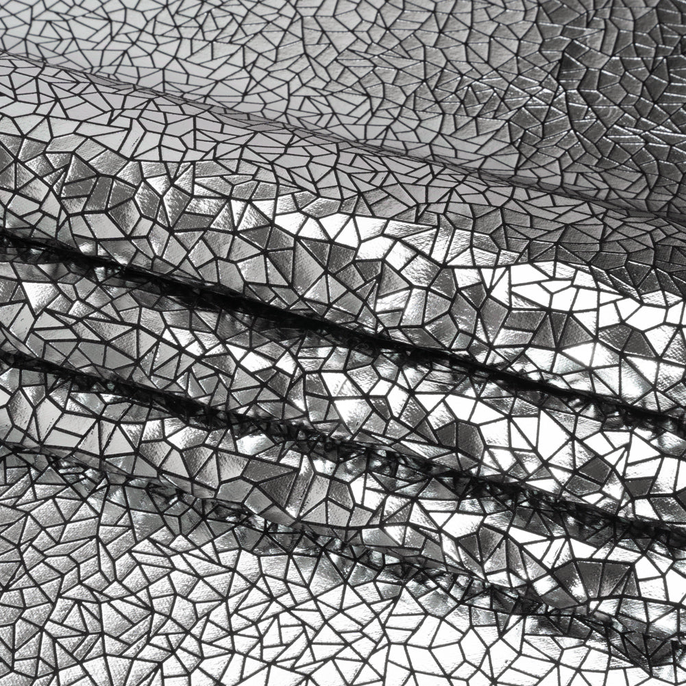 Silver Geometric Crackle Metallic Foiled Chenille Folded Silver Geometric Crackle Metallic Foiled Chenille Folded