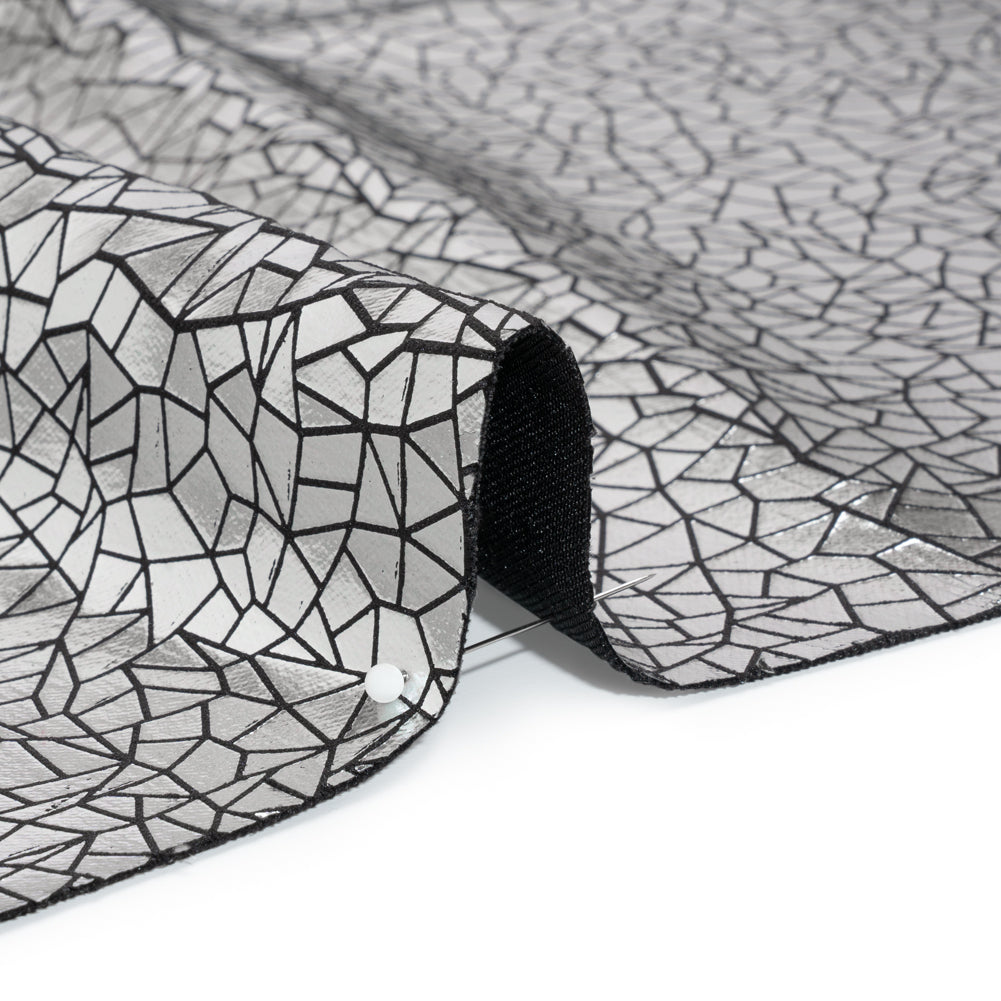 Silver Geometric Crackle Metallic Foiled Chenille Detail Silver Geometric Crackle Metallic Foiled Chenille Detail