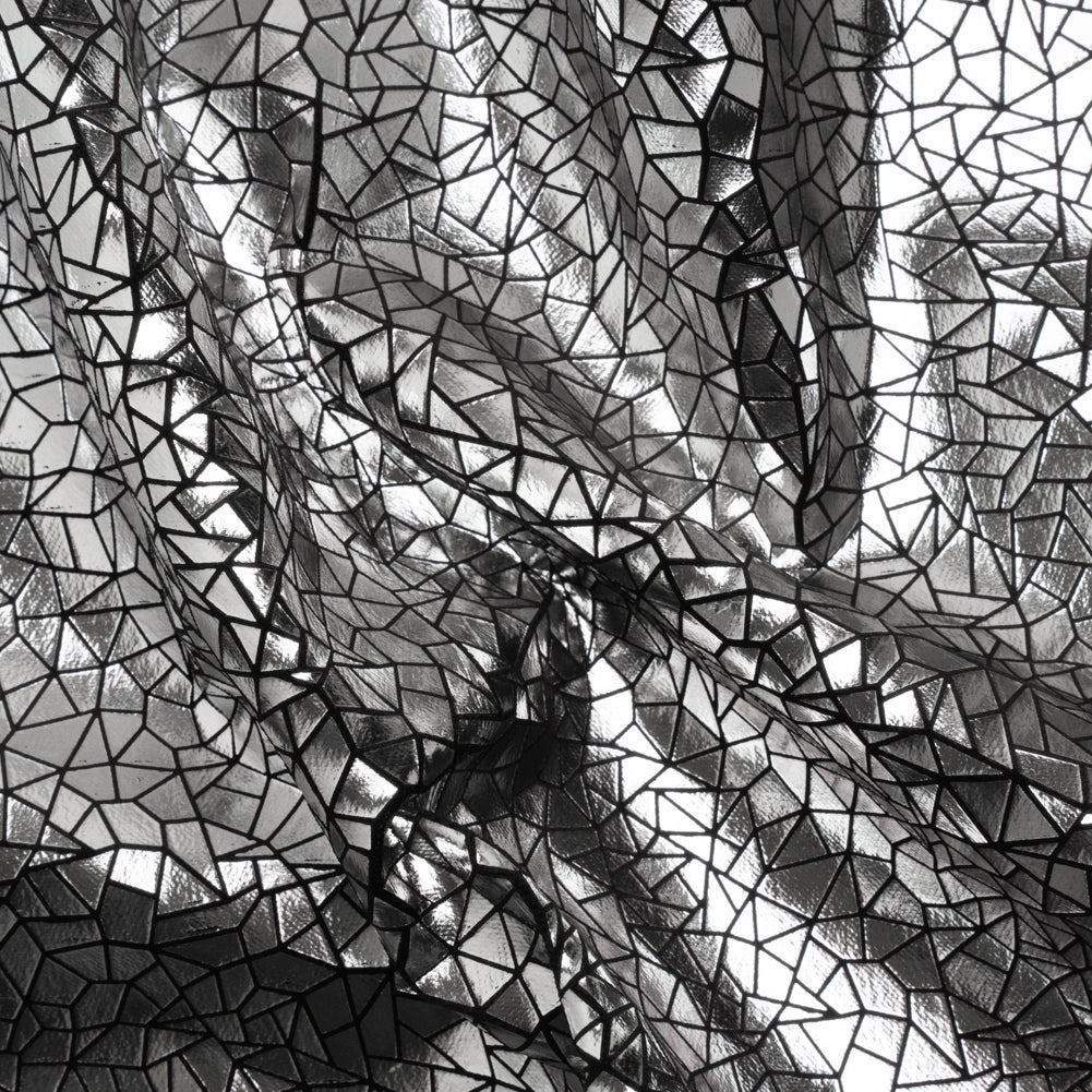 Silver Geometric Crackle Metallic Foiled Chenille Silver Geometric Crackle Metallic Foiled Chenille