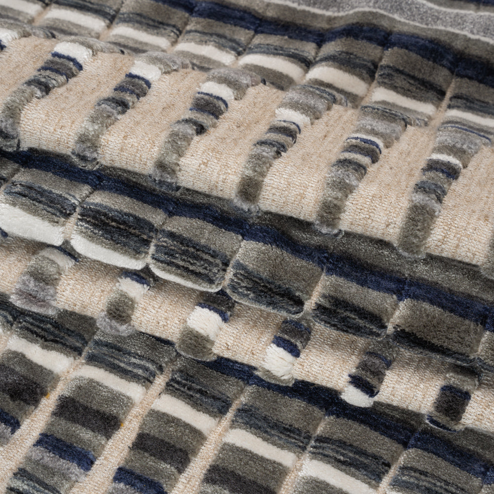 Blue Steel Stripes and Plush Velvet Undulating Lines Upholstery Woven Folded Blue Steel Stripes and Plush Velvet Undulating Lines Upholstery Woven Folded