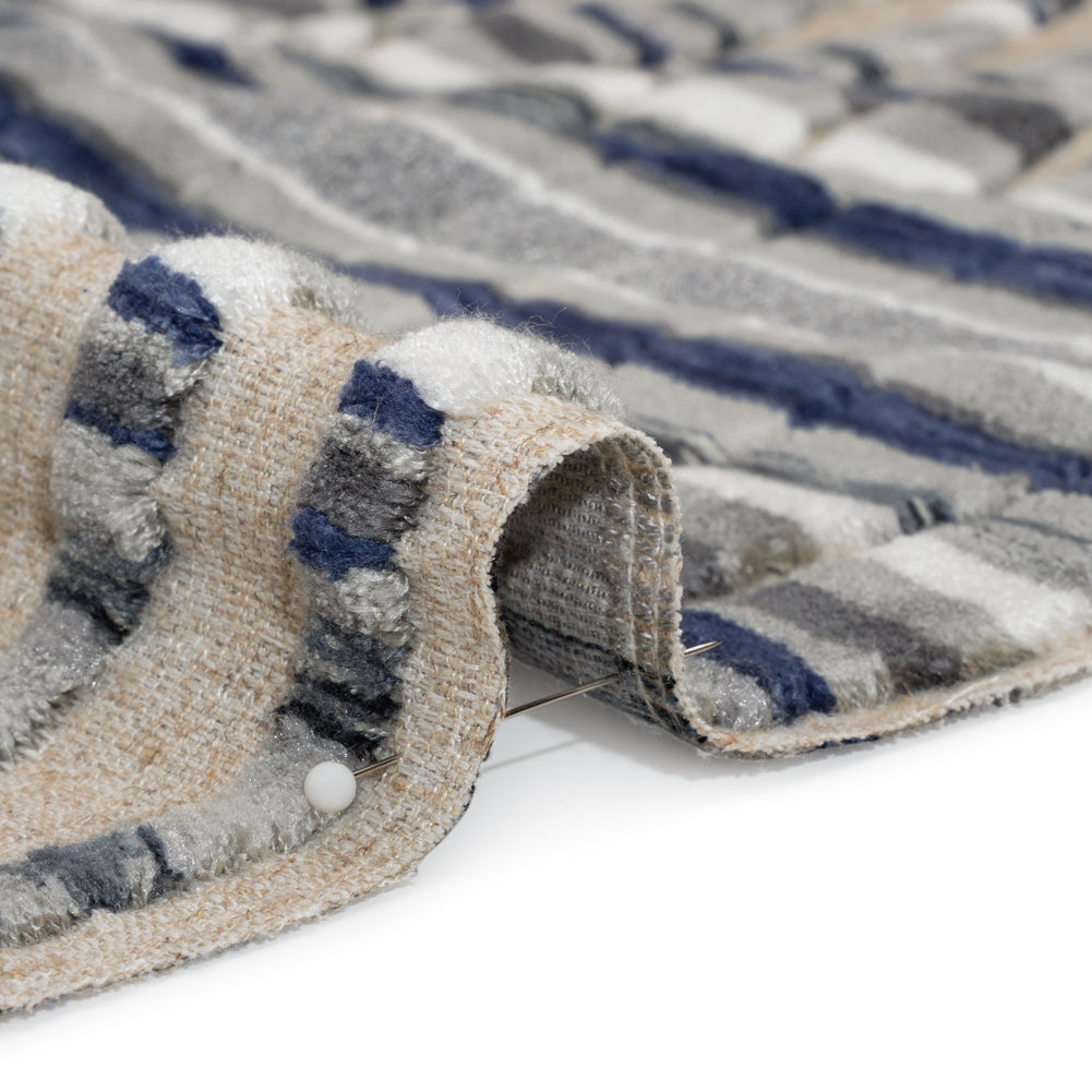Blue Steel Stripes and Plush Velvet Undulating Lines Upholstery Woven Detail Blue Steel Stripes and Plush Velvet Undulating Lines Upholstery Woven Detail
