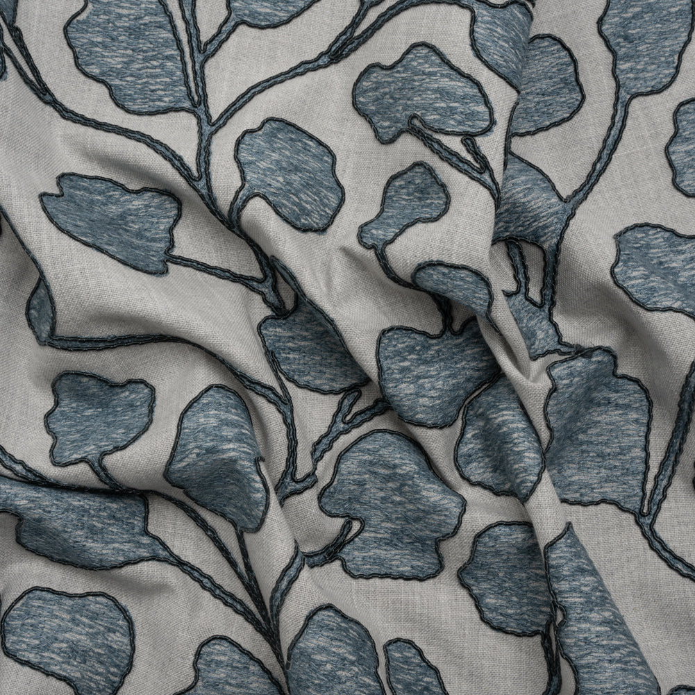 Denim Branches Corded and Embroidered Drapery Woven Denim Branches Corded and Embroidered Drapery Woven
