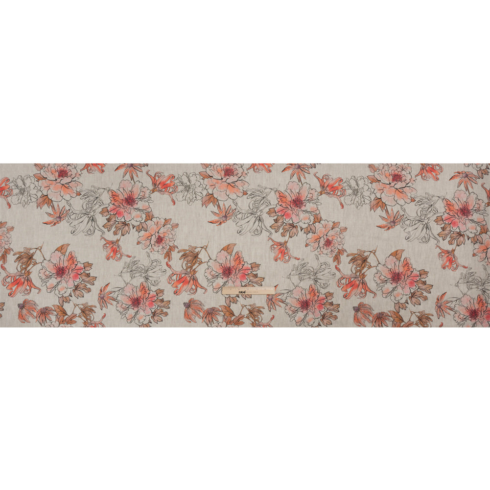 Oatmeal and Coral Fading Bouquet Medium Weight Linen Woven Oatmeal and Coral Fading Bouquet Medium Weight Linen Woven